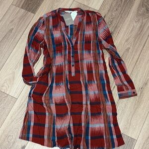 Anthropologie NWT S Red and Blue Plaid Long Sleeve TUNIC DRESS